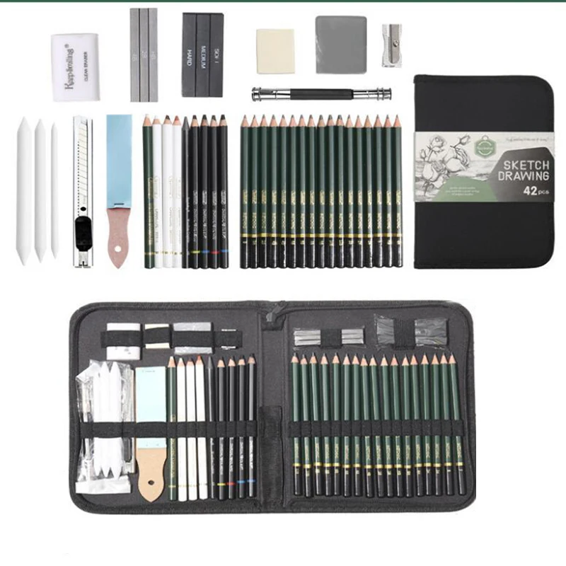 

42/Pack Drawing Set Sketching Pro Art Sketch Supplies Colored Graphite Charcoal Pencil for Artists Adults Teens Education Supply