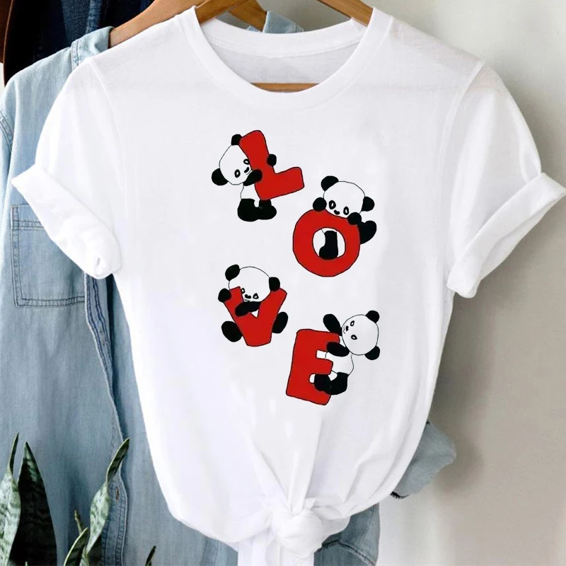 

T-shirts Women 90s Love Valentine Panda Girl Animal Clothes Panda Cartoon Stylish Tshirt Top Lady Print Girl Tee T-Shirt