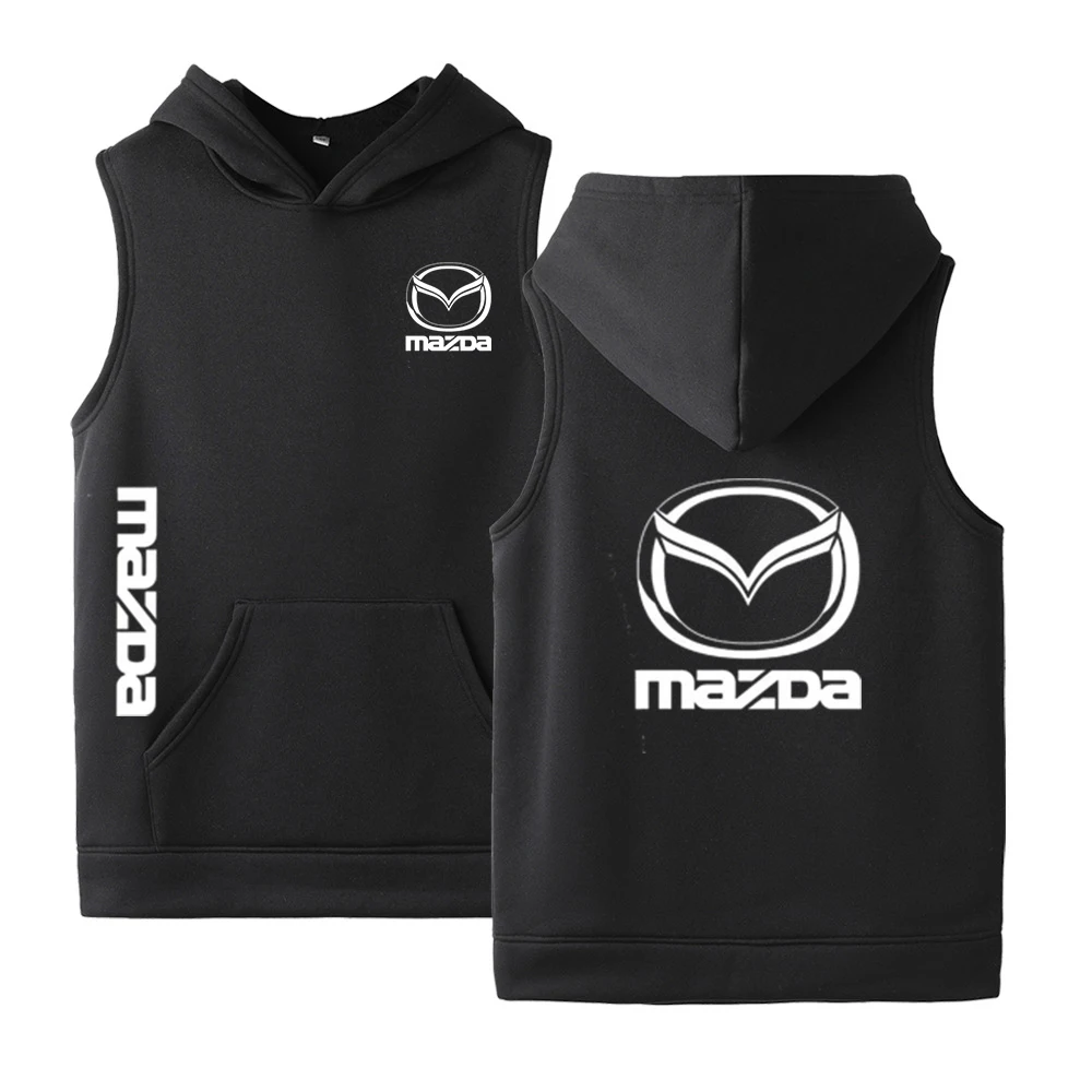 

2022 The New Mazda Car Logo Custom Made Casual Sleeveless Man Sweatshirts Pure Cotton Vest Print College Unisex Fashion Hoodies