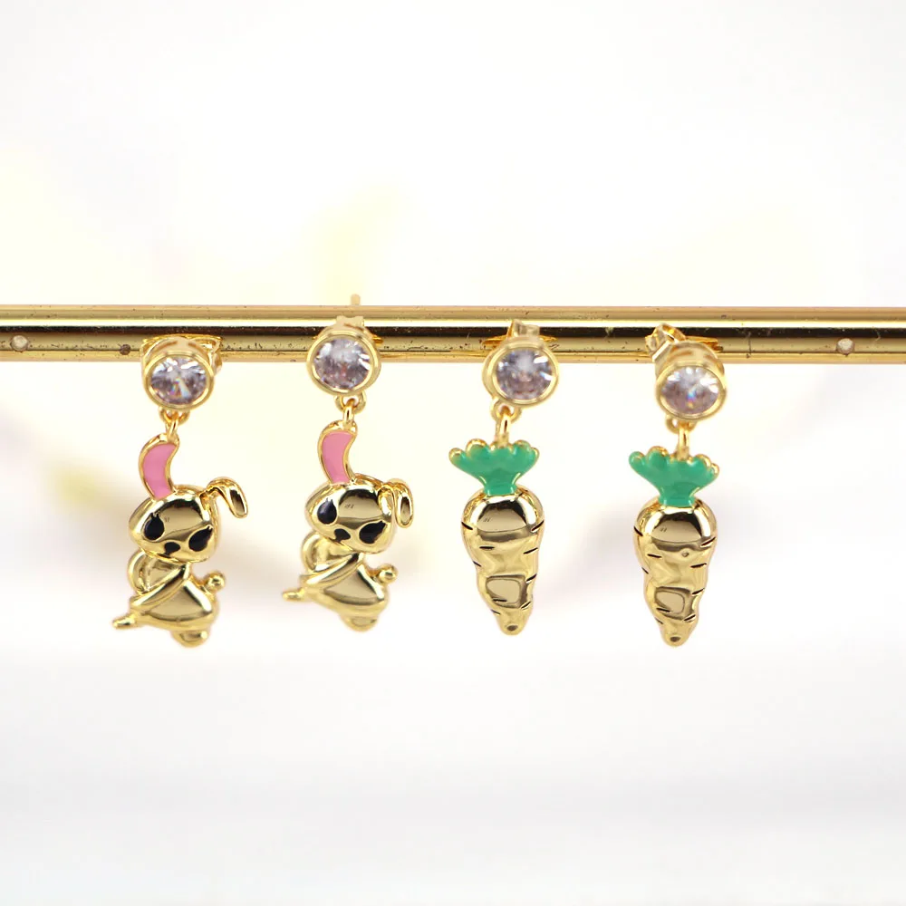 

5Pairs, Metal Rabbit Radish Stud Earrings For Women Gold Color Copper Geometric Earrings Brinco Jewelry