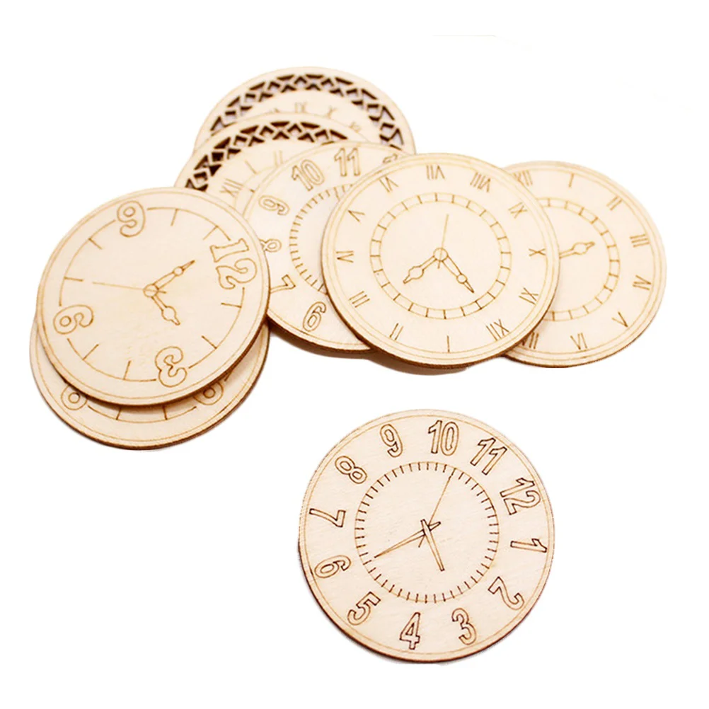 

8 Pcs House Ornaments Wood Clock Embellishment Home Decoration Wood Craft Clock Woodsy Decor Wall Decoration Sticker Natural