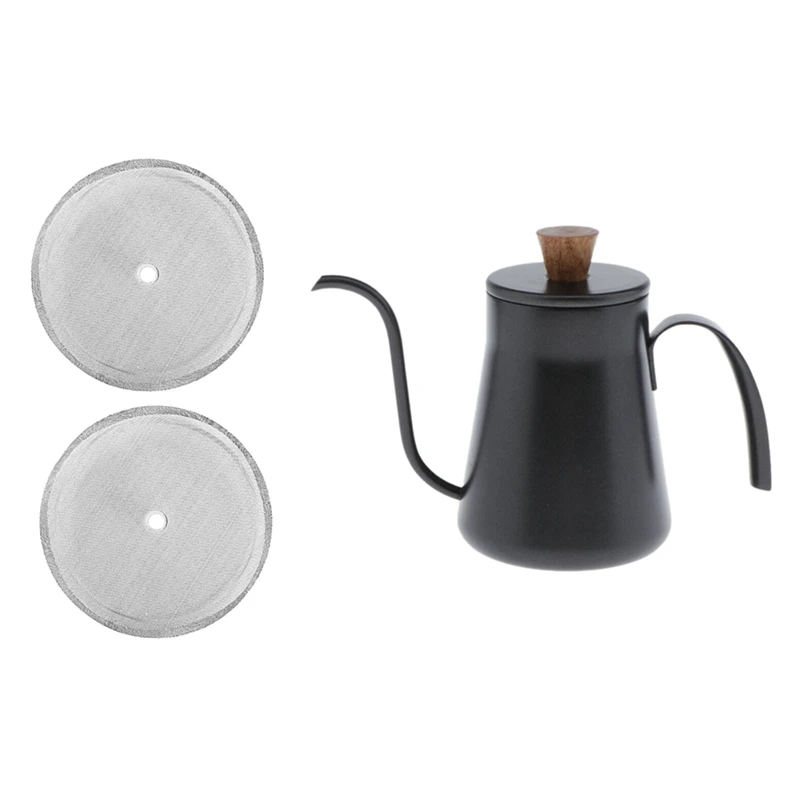 

Hand Pour Over Coffee Kettle Long 4Mm Spout And Lid 400Ml With 2Packs French Press Filters For 34 OZ,8 Cup French Press