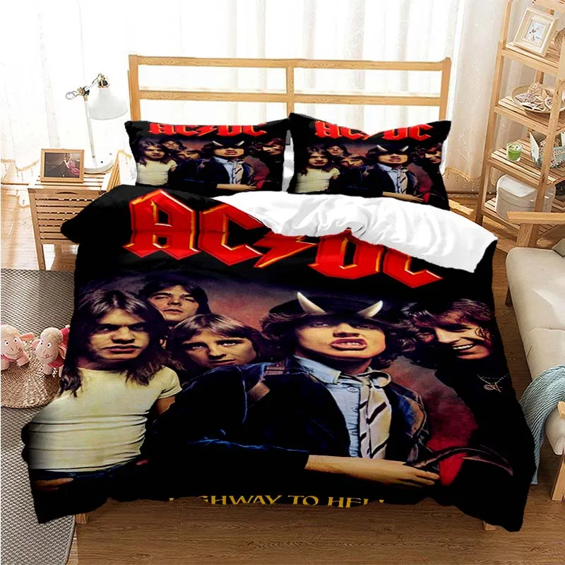 Juego de fundas de edredón AC/DC Rock Band para niños y niñas, juego de funda de almohada, regalo de princesa, ropa de cama individual, tamaño Queen y King