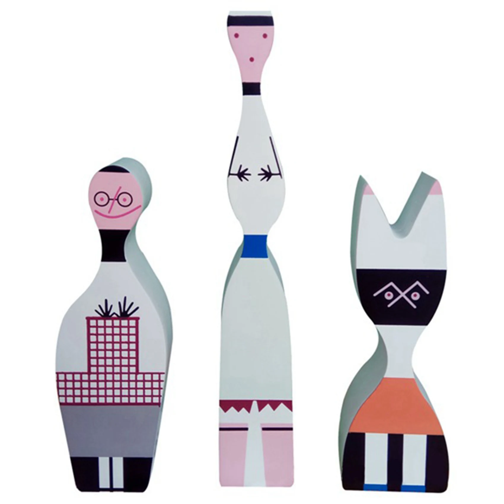 

Modern Abstract Wooden Dolls Painted Family Crafts Decorations Kids Gift Baby Toys Home Decorative Model 3 Pcs/Set NO.2
