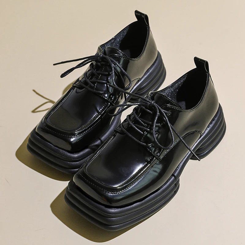 

Женские туфли на плоской подошве, туфли-оксфорды на платформе с квадратным носком, Туфли Мэри Джейн, Лолита, повседневные туфли на шнуровке, ...