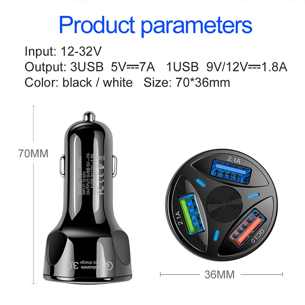3 ports usb car charger quick charge 3 0 fast cigarette lighter for samsung huawei xiaomi iphone car charger qc 3 0 accessories free global shipping