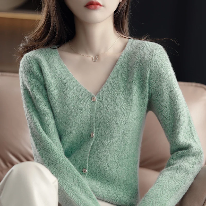 Осень-зима новый женский свитер 100% кашемир Merino кардиган с v-образным вырезом