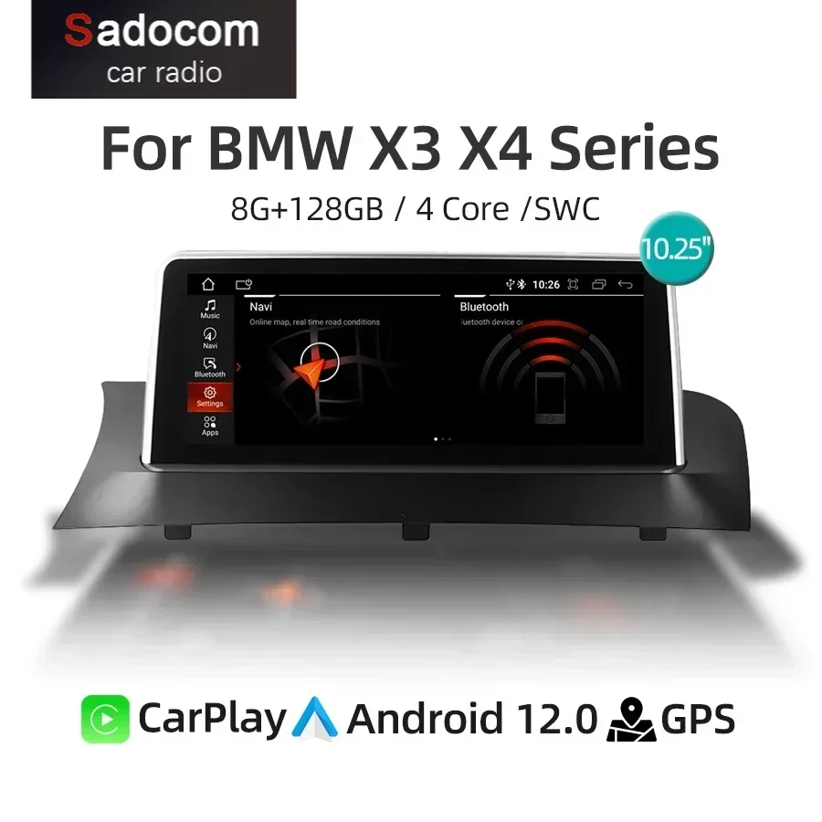 

Автомобильный мультимедийный плеер CarPlay, Android 12, GPS-навигация, 4G, Wi-Fi, 720P экран, автомобильное радио для BMW X3 X4 Series F25/F26 2011-2012