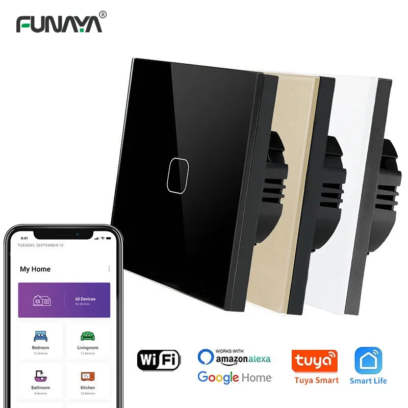 

Tuya Wifi Smart Switches 4 Colors Crystal Glass Panel EU/UK Standard 1/2/3/4 Gang Touch Switch Control Light 110V 220V SOCKET