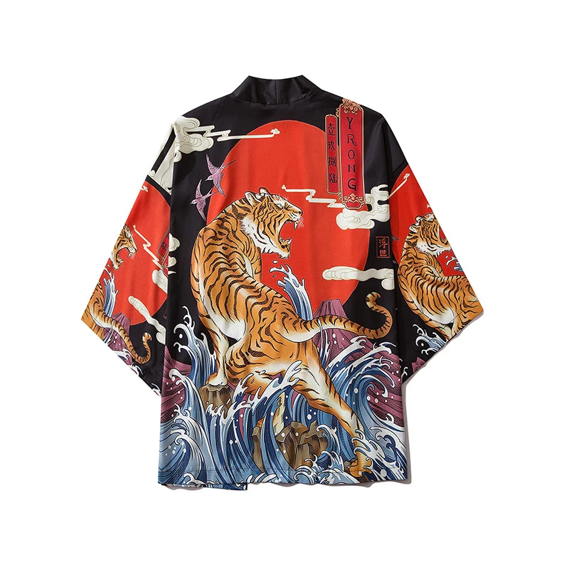

Vintage Japanese Anime Pattern Streetwear Cardigan Yukata Tiger Print Traditional Cosplay Kimono Clothing Women Haori Men