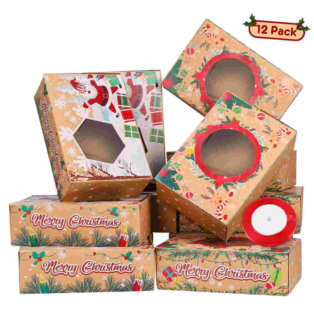 

Christmas Cookie Boxes Kraft Paper Santa Snowman Candy Snack Packaging Box New Year Party Favor Decoration Navidad