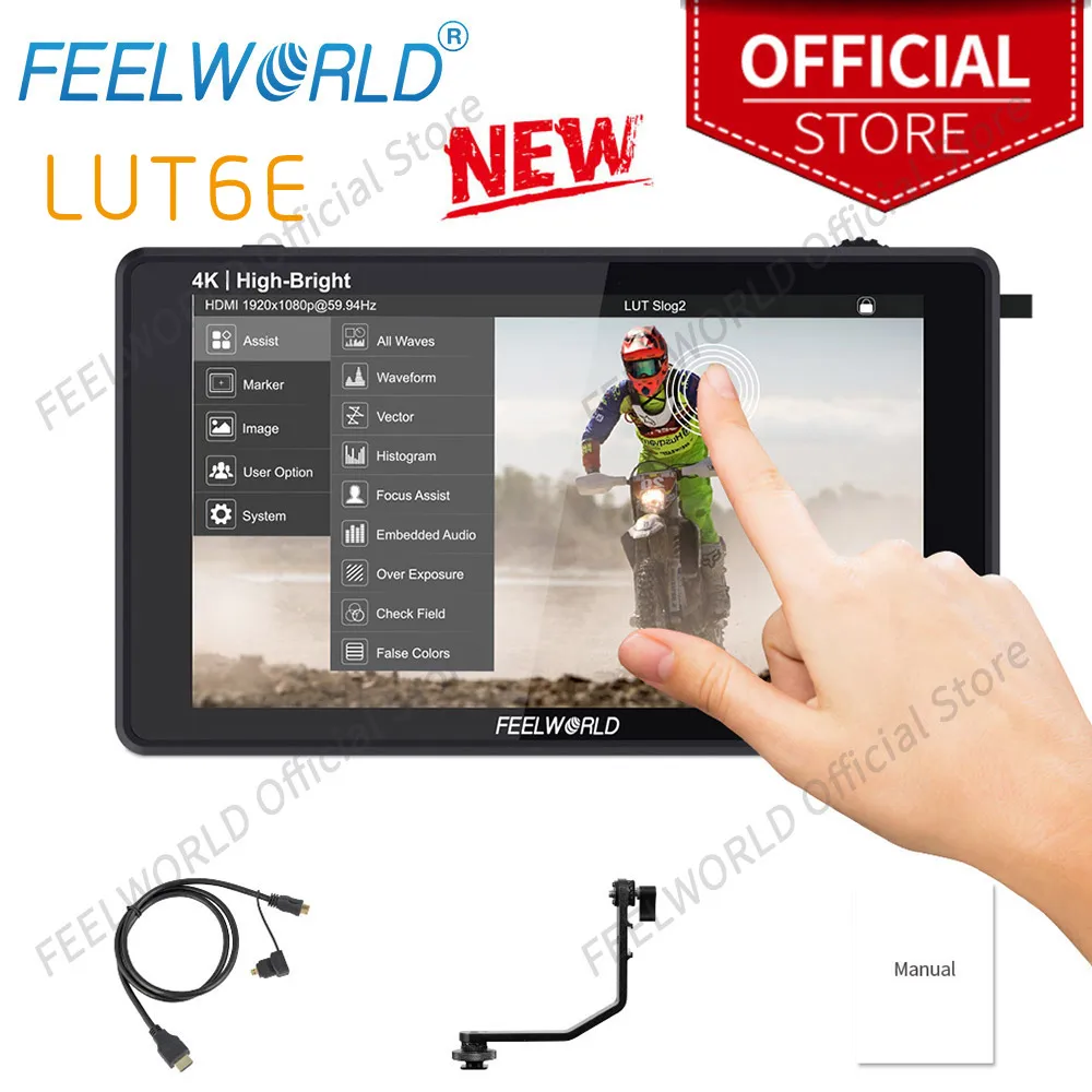 

FEELWORLD 6-Inch 1600nits Touch Screen 3D LUT DSLR Camera Field Monitor Full HD1920x1080IPS for Gimbal Rig Youtube LUT6E