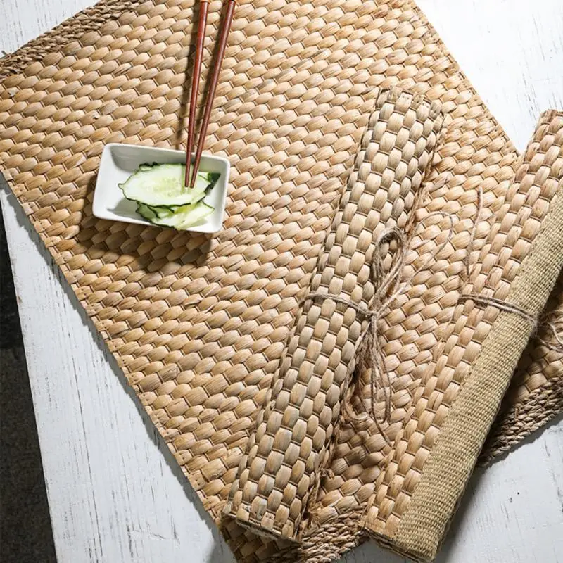 

Heat Resistant Rattan Placemats Natural Table Mat Hand-woven Rectangular Placemats Kitchen Tableware Accessories Dining