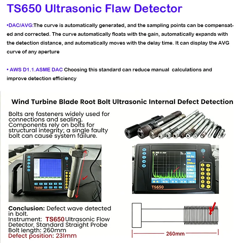Фото Портативный ультразвуковой дефектоскоп Bullzeye NDT TS650 с цифровым автоматическим дисплеем для точного определения мест дефектов и измерения глубины 0-12000 мм №3