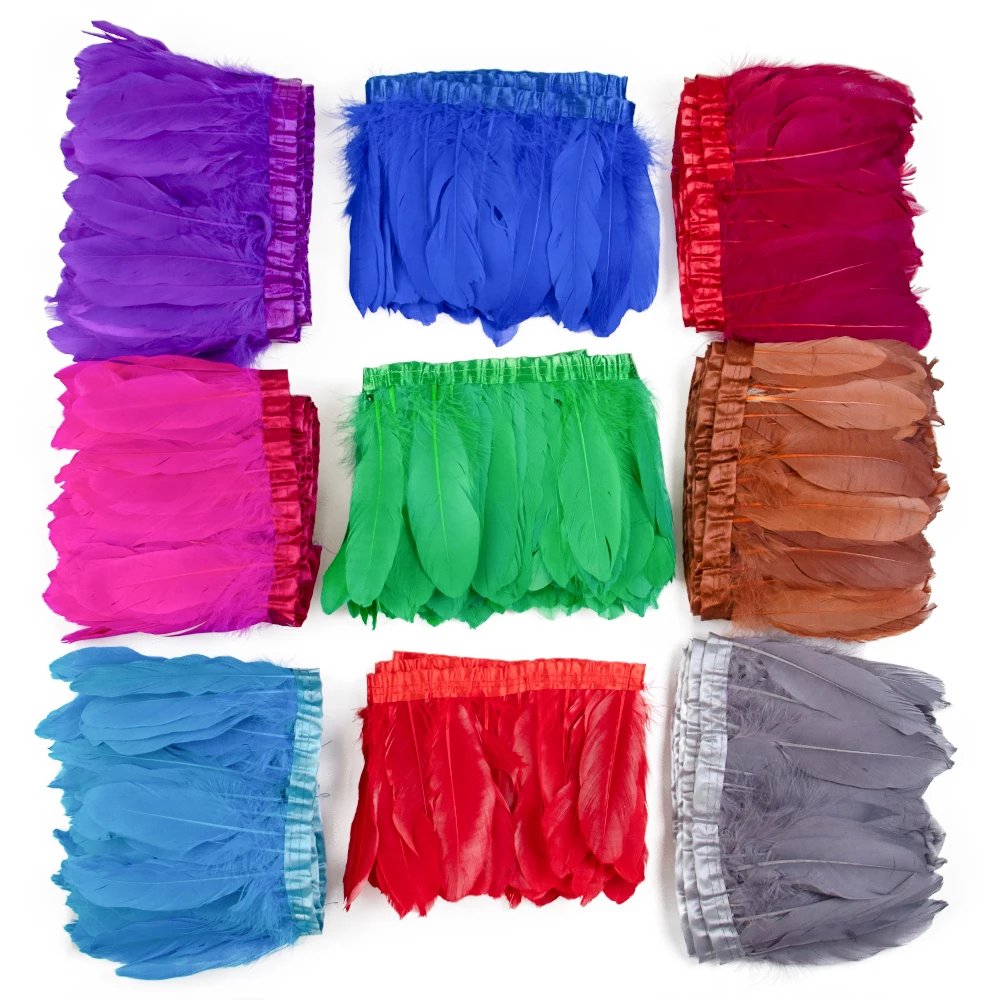 

2meter Natural Goose Feather Trim On Tape Fringe 15-20cm High Quality Swan Plumes Ribbon For Sewing Party Carnival Skirt Crafts