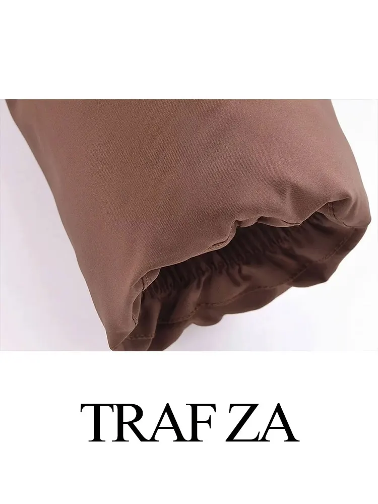 TRAF ZA Women's Cardigan Zipper Cotton Clothes Half Turtleneck Solid Brown Bread Clothes Comfortable Warm Winter Lady Clothes