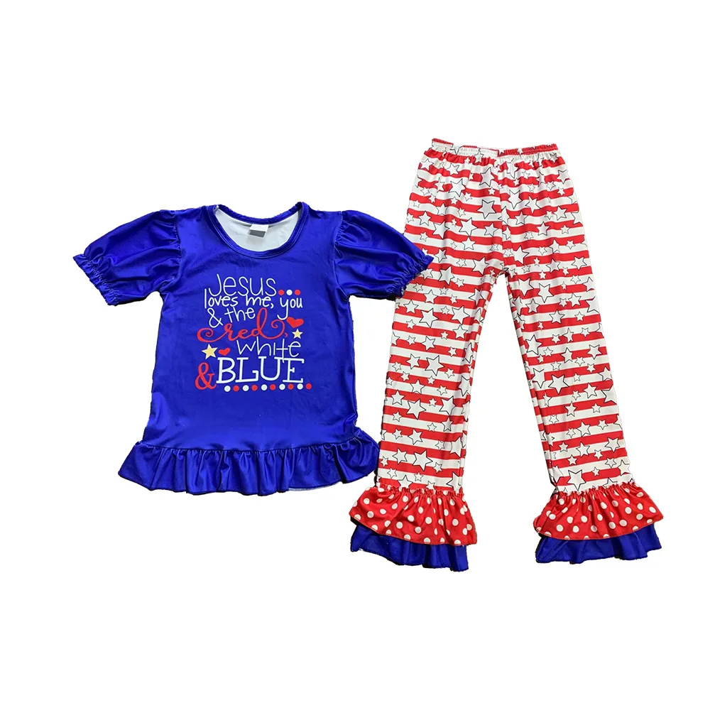 

The latest popular children's clothing girls boutique suit fashion wholesale little girl suit July 4th star suit