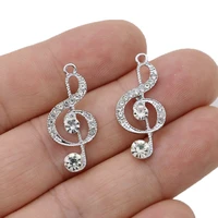 10pcs silver plated crystal music note charm pendant jewelry making necklace earrings findings accessories diy handmade craft