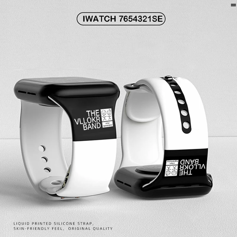 Ремешок силиконовый для apple watch band 44 мм 45 42 40 41 38 модный браслет с принтом iWatch 3 4 5 6 7