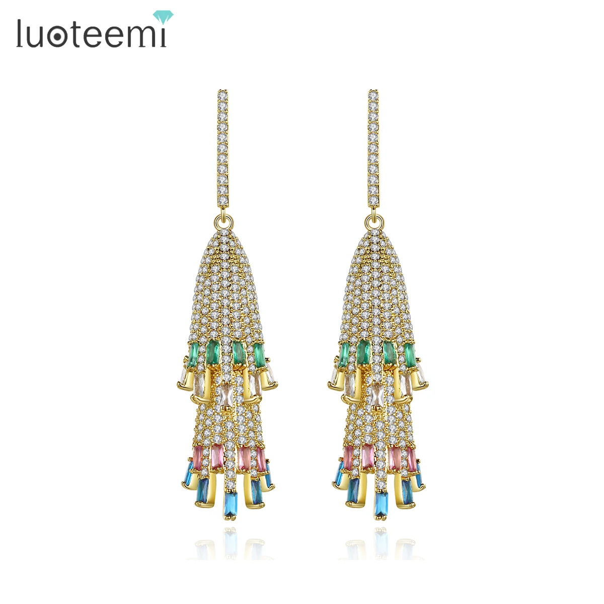 

LUOTEEMI Luxury Indian Jhumka Earrings Jewelry for Women Vintage 2 Layers Long Tassel Pakistan Style Wedding Bridal Accessories
