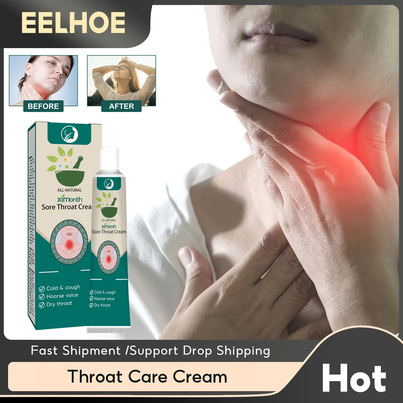 

Throat Sore Relief Cream Expectorant Pharyngitis Asthma Cure Reduce Throat Dry Itchy Pain Eliminate Swelling Anti Cough Ointment