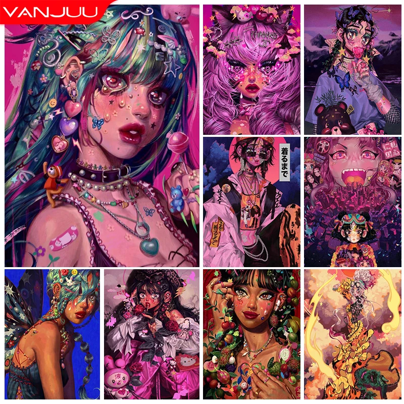 

Anime 5D Diamond Painting Hip Hop Girl Diamond Art Mosaic Fantasy Cartoon Girl Full Rhinestone Embroidery DIY Home Wall Decor