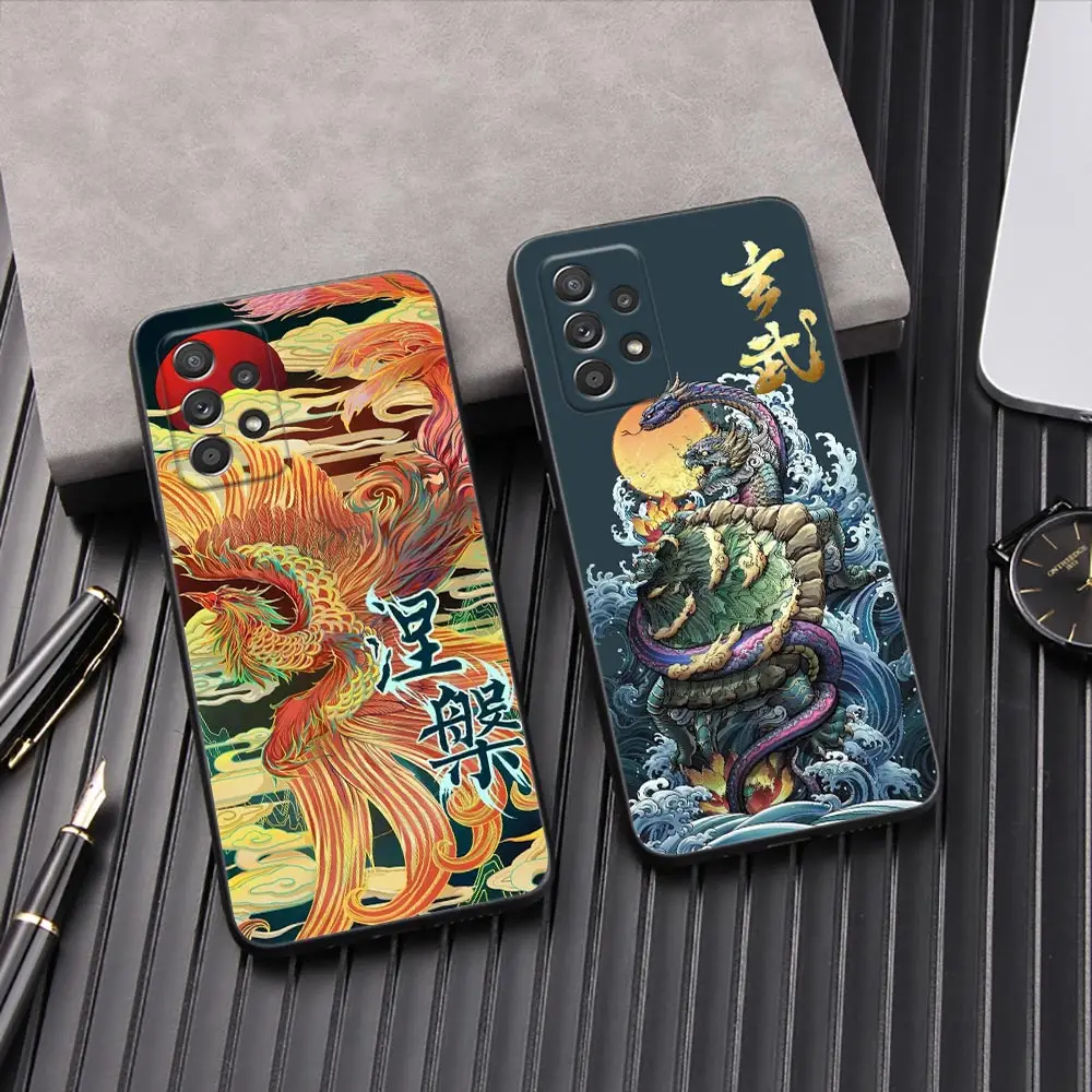 

Drawing Dragon Tiger Birds Anime Phone Cover Galaxy A53 Case For Samsung A54 A52 A51 A71 A73 A72 A41 A42 A91 A32 A33 Back Cases