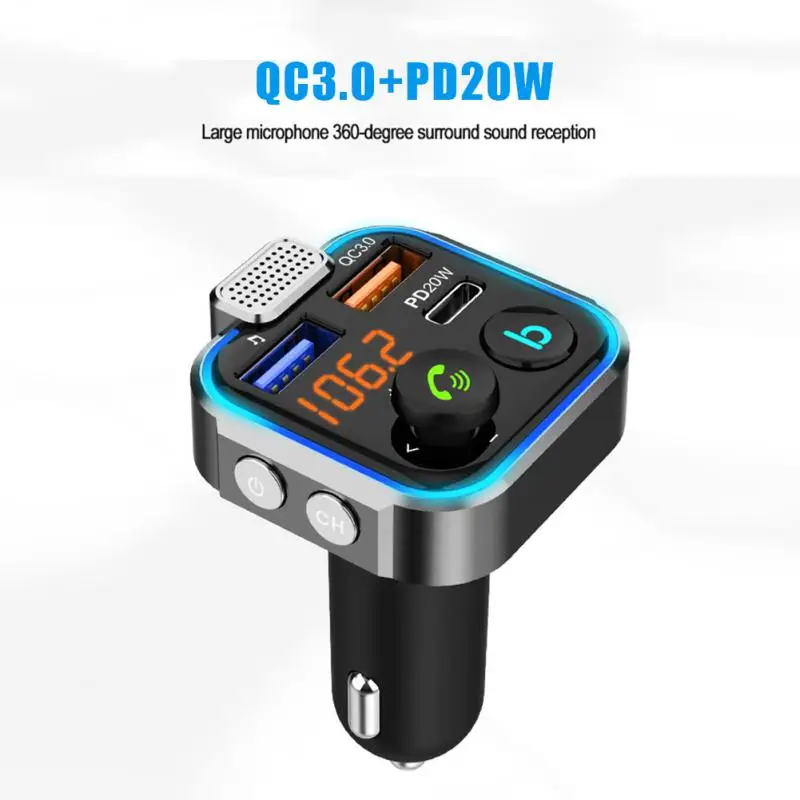 

1pc FM Transmitters Bluetooth 5.0 Radio Car Kit PD 20W+ QC3.0 Car Adapter USB Charger Hands Free Call MP3 Player Car Electronics