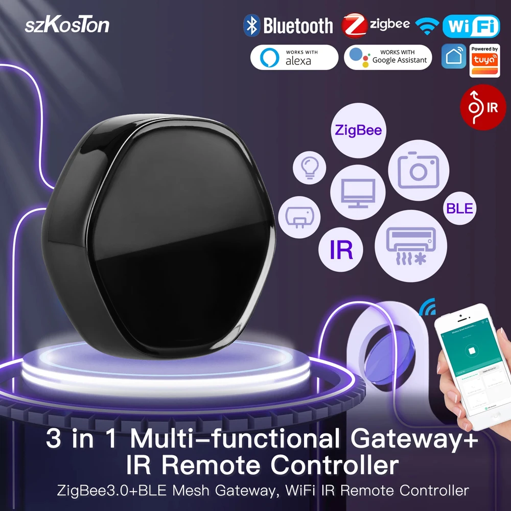 Беспроводной шлюз Tuya Smart Home, многофункциональный контроллер с Wi-Fi и ИК-пультом дистанционного управления, Wi-Fi, BLE Mesh + ZigBee, 38 кГц