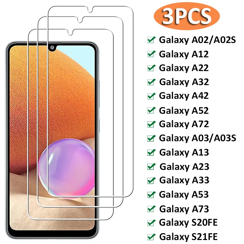 3 шт. закаленное стекло для Samsung Galaxy A32 A22 A02S A12 A52 A72 A03S A13 A23 A53 A73 S20FE Защитная пленка