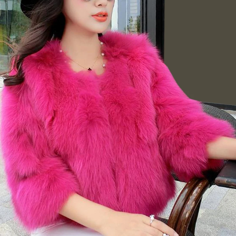

Brown Faux Fur Coat Hooded Woman Jacket Winter Warm Streetwear Thicken Outwear Parkas Fluffy Jacket Pink Fur Coat