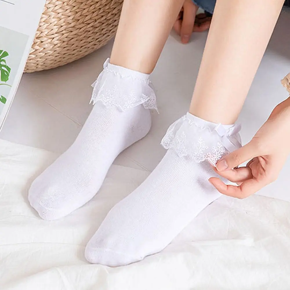 

Children Bow Knot Women Cotton Lace Ruffle Ankle Sock Short Sock Princess Socks