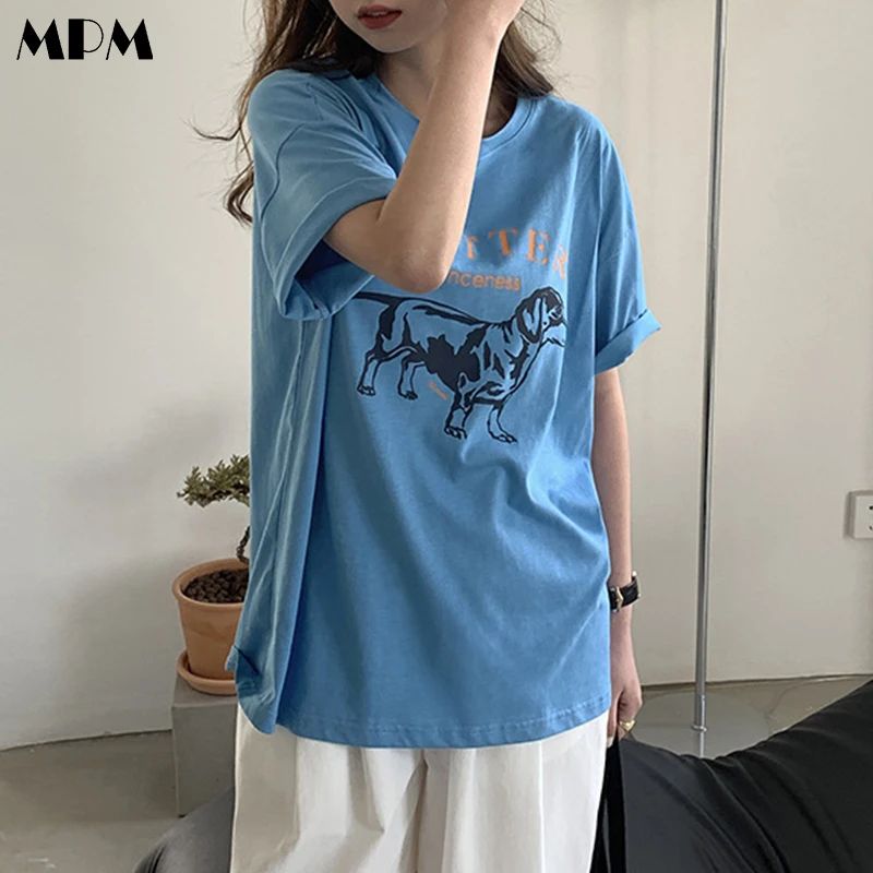 

Повседневная Милая футболка с принтом собаки и коротким рукавом, Модный женский топ с круглым вырезом, свободная универсальная женская оде...