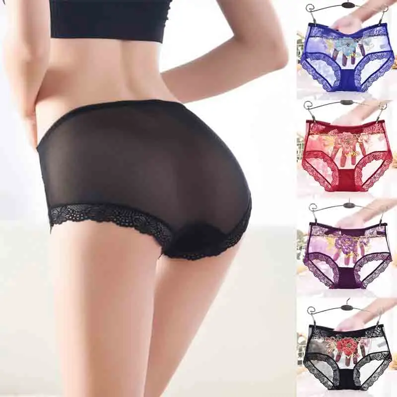 

Женские трусики, женское кружевное бесшовное нижнее белье, разноцветные прозрачные трусы с цветочной вышивкой, нижнее белье
