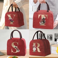 portable lunch bag cooler thermal insulated tote zipper travel picnic food container bags for work lunch box gold letter series