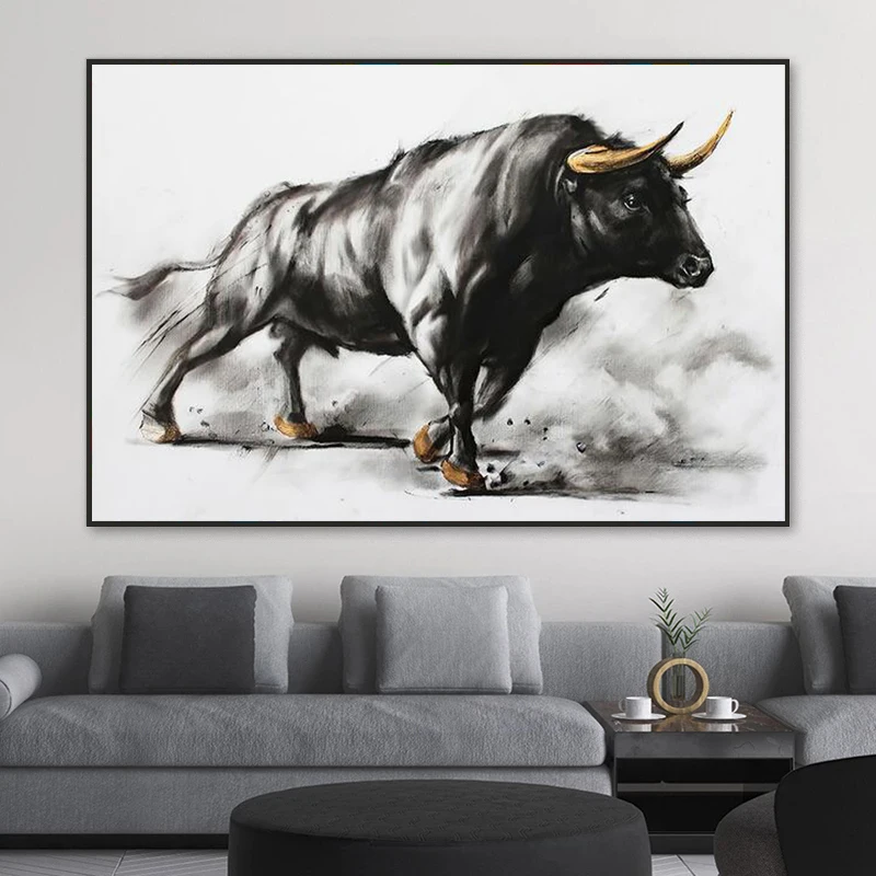 

Black Bull Painting Bullfight Canvas Art Canvas Print on Wall Modern Animal Canvas Art Painting Canvas Picture Poster Wall Decor