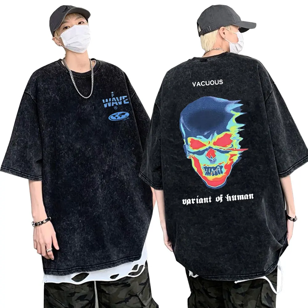 

Hot Sale New Skull Skeleton Graphic Tshirt Summer Men's Hip Hop Wash Vintage Black Tees Men Women Fashion Oversized Short Sleeve