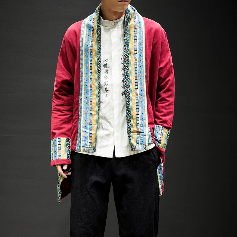 Традиционное японское кимоно кардиган хлопково-льняная блузка плащ в азиатском