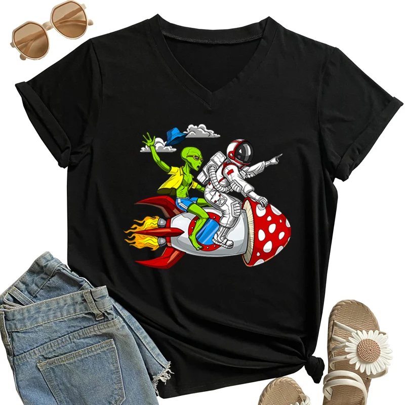 

Space Psychonauts Trip T Shirt Astronauts and Aliens Graphic T Shrits Funny Summer Tops Tee Y2k Hip Hop Streetwear Harajuku Tees