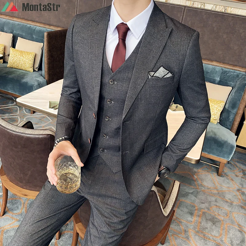 

[Блейзер + жилет + брюки] модный однотонный мужской повседневный Эксклюзивный Свадебный костюм для жениха лучший мужской официальный делово...