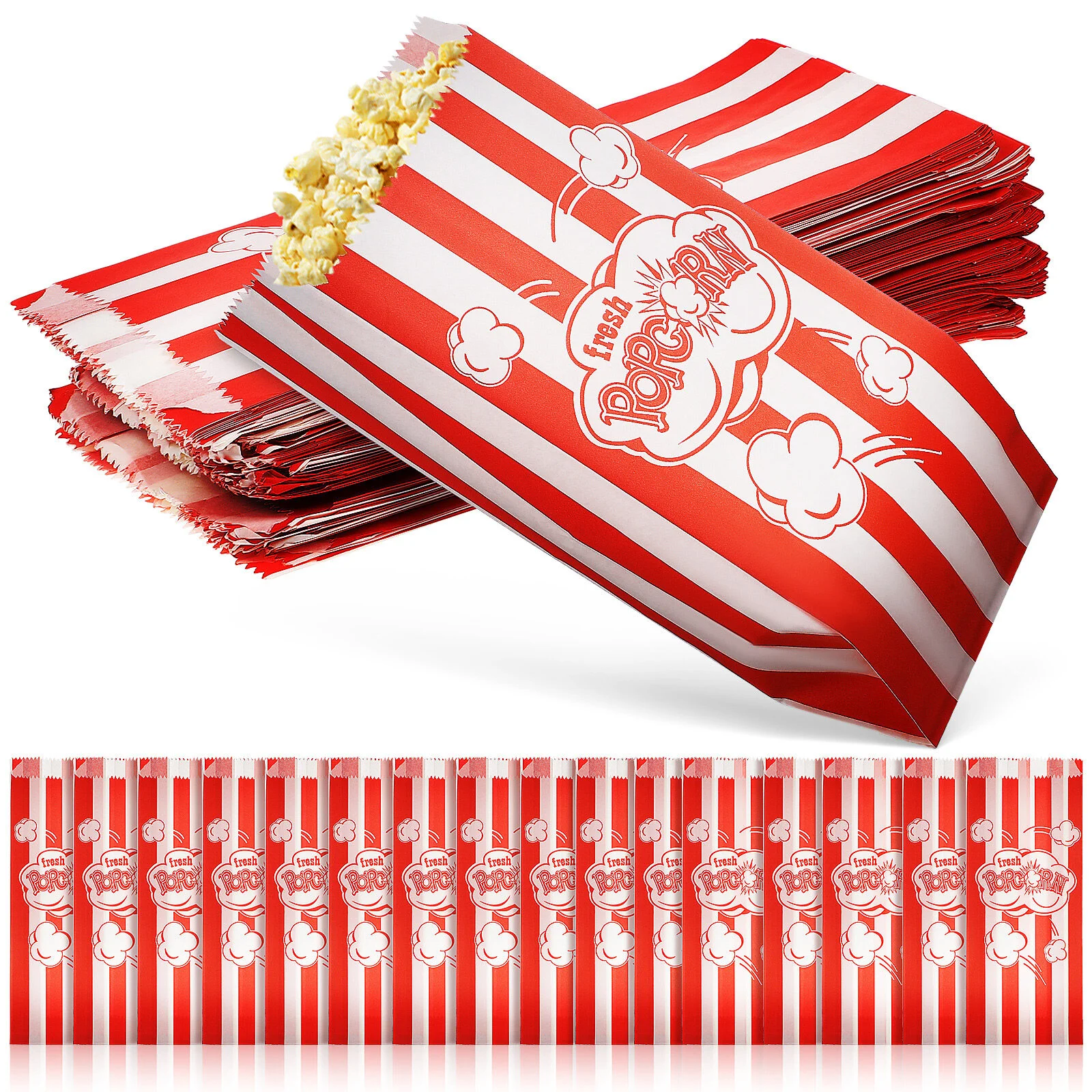 

100 Pcs Independent Bag Food Containers Disposable Stripe Popcorn Bags Parties Snacks Coated Paper Large Movies