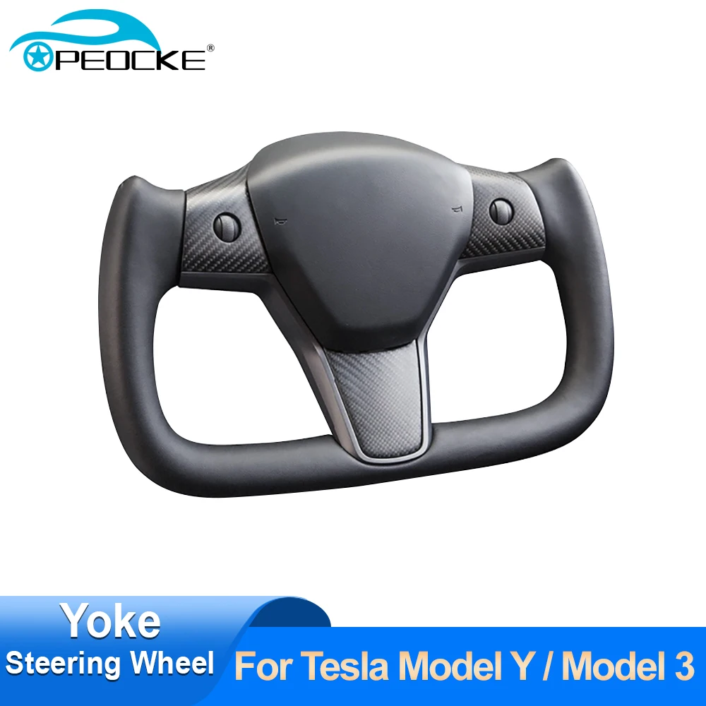 

Yoke Carbon Fiber Racing Steering Wheel with Heated for Tesla Model 3 Model Y 2022 Accessories Sport Steering Wheel Black