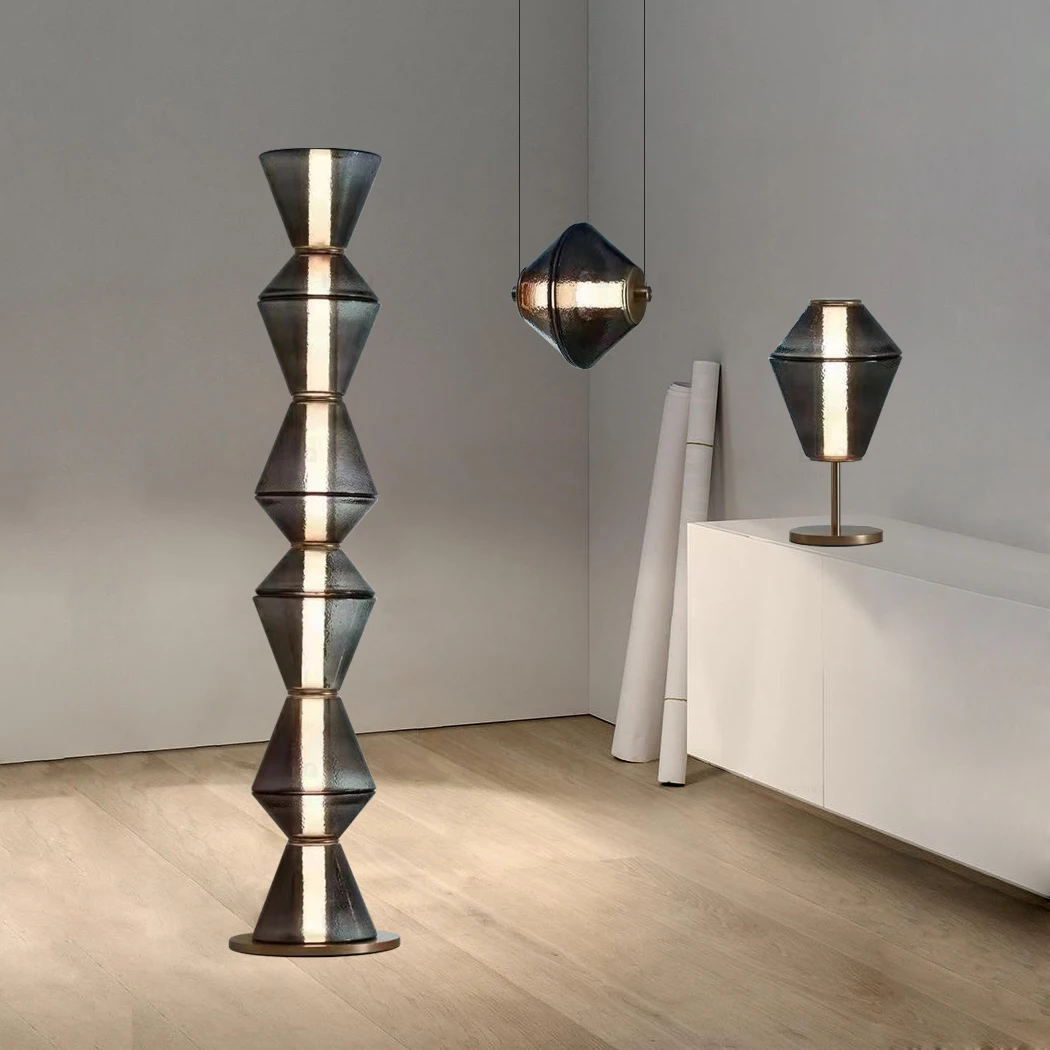 

Simple Luxury Design LED Smoke Gray Glass Floor Lamp Bedroom Living Room Study Table Decorative Lighting Standing Fixture
