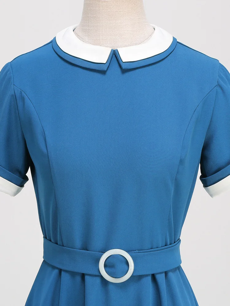 Женское винтажное платье с коротким рукавом Tonval длинное синее в стиле 50-х