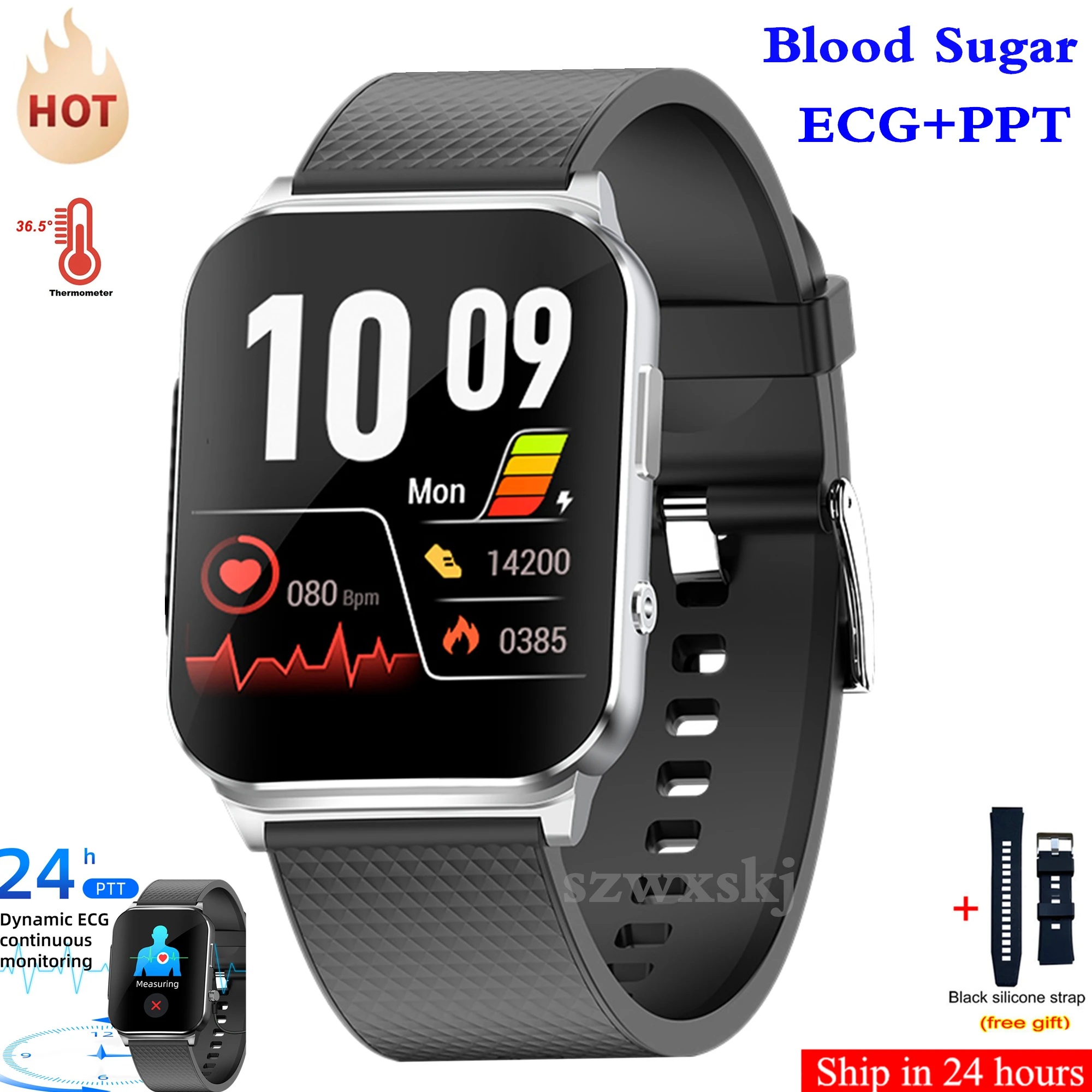 

EP03 Smart Watch Men Women Elderly 1.83" ECG+PPT 24 Hours Heart Rate Blood Sugar Body Temperature Medical Health Smart Bracelet
