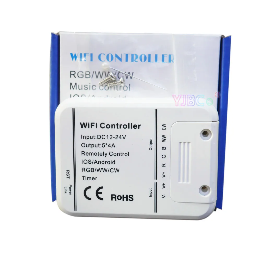 

5-канальный Wi-Fi RGB/WW/CW Светодиодный регулятор, 16 миллионов цветов, управление смартфоном, Режим музыки и таймера, Волшебный дом, Wi-Fi диммер СВЕ...