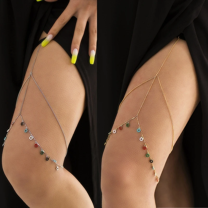 

Trendy Dangle Circle Tassel Leg Chain Women Goth Style Thigh Chain Cute Jewelry