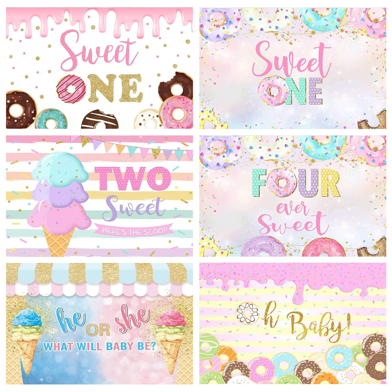 

Sweet One Donut Ice Cream The Scoop Backdrop Gender Reveal Baby Shower First Birthday Party Girl 1st 2nd 3rd 4th Table Banner
