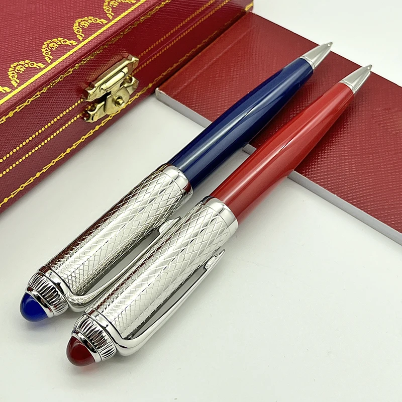 LAN Roadster de CT  Ballpoint Pen Luxury Blue/Red Barrel Silver Diagonal Grain Classic High Quality Stationery Writing Smooth