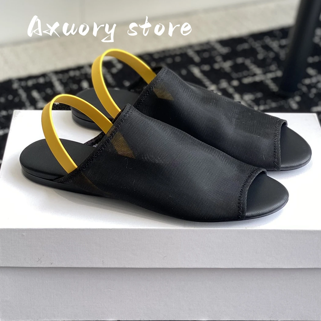 2023 New Summer Flat Sandals Woman Mesh Peep Toe Holiday Beach Shoes Women Back Strap Roman Sandals